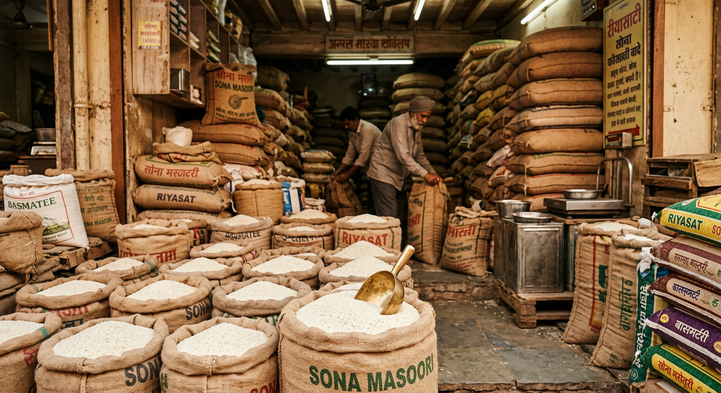 Sacks of premium rice at Lakshmi Rice Dealer